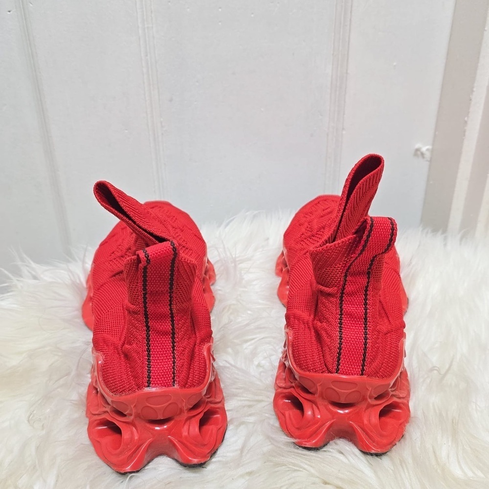 High Fashion Bold Red Knit High-Top Unisex Sneakers🌴✌️ - Picture 5 of 10